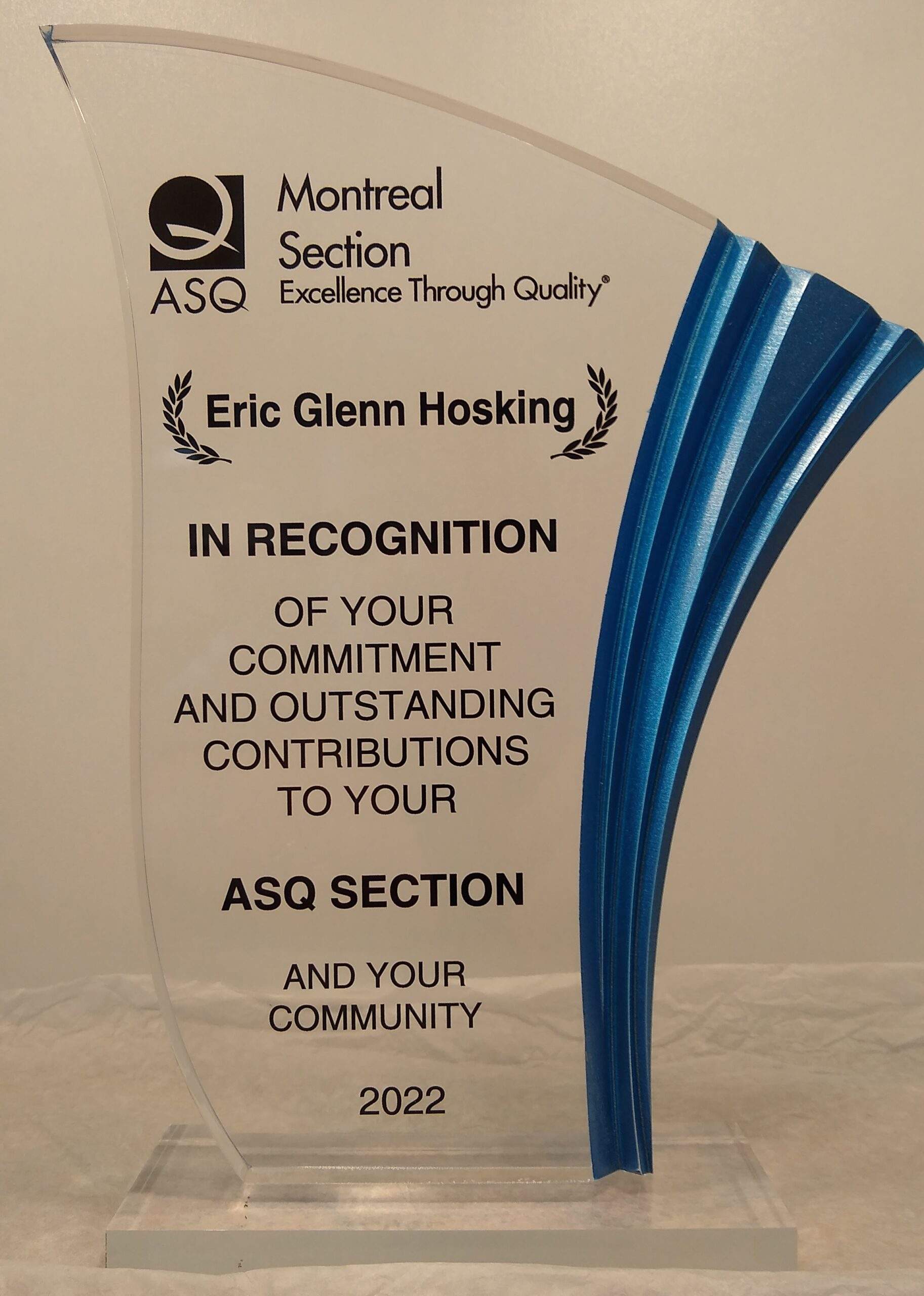 ASQ 2022 Recognition Award E Hosking