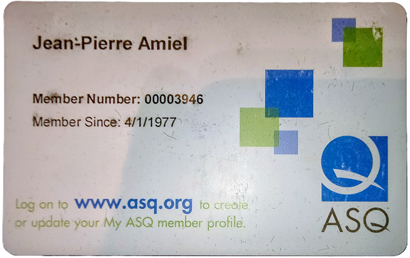 JP Amiel ASQ Membership Card